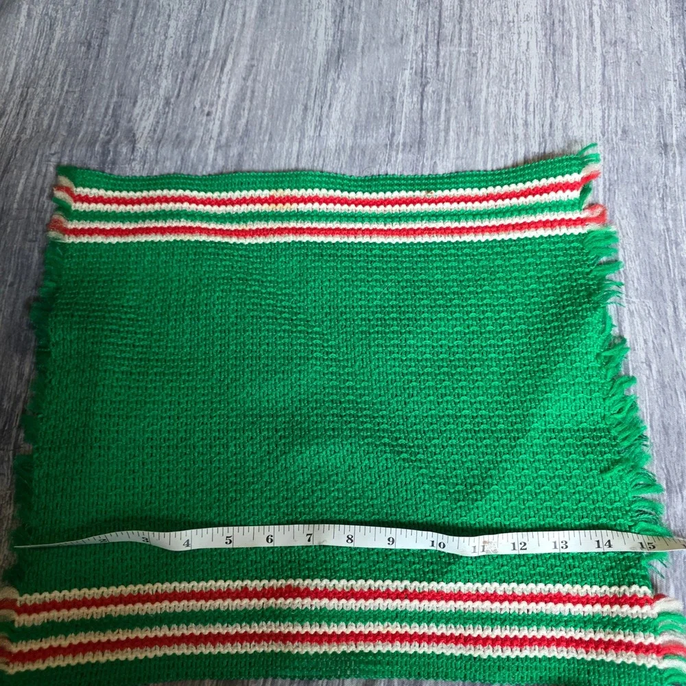Hand Knitted‎ Green Red White Stripe Placemats x4 Christmas Holiday